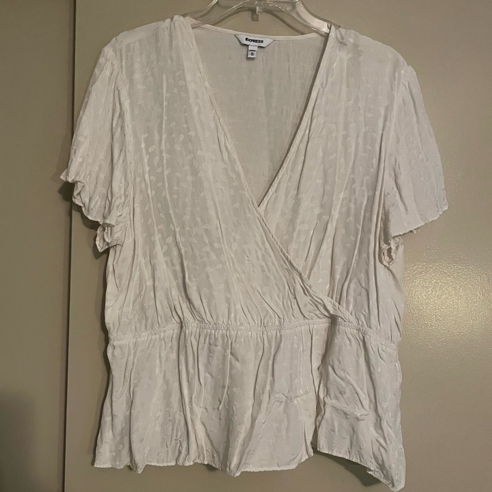 Express White Printed Peplum Blouse